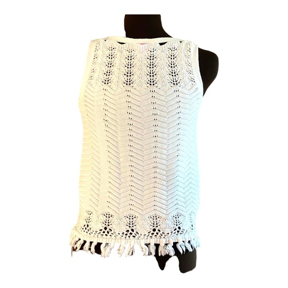 Lilly Pulitzer Brooklyn Sweater tank white fringe cutouts sleeveless cro… - Picture 4 of 10